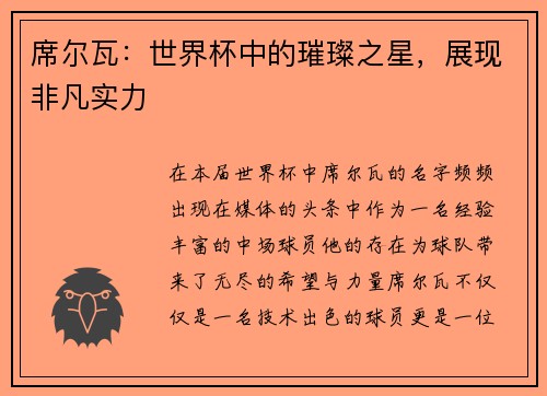 席尔瓦：世界杯中的璀璨之星，展现非凡实力