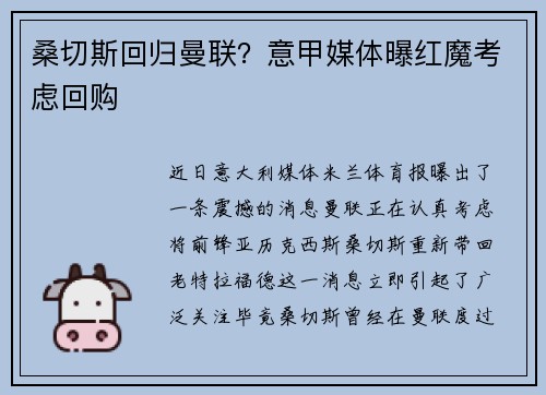 桑切斯回归曼联？意甲媒体曝红魔考虑回购